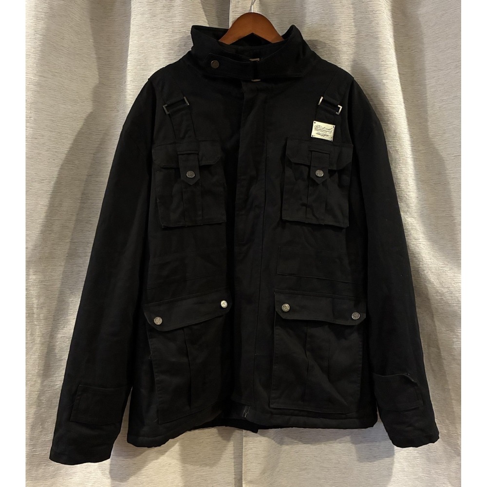 Rare Akademiks Patrol Military Jacket 2XL Black Soldier Y2K